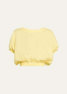 Cropped Short-Sleeve Linen Top