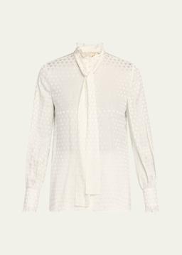 High-Neck Silk Heart Shirt