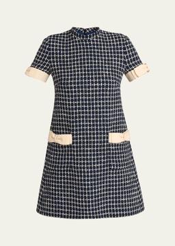 Bow-Embellished Boucle Mini Dress