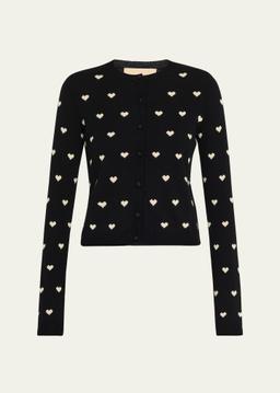 Jacquard Hearts Wool-Cashmere Cardigan