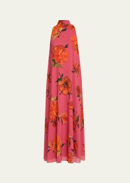 Floral Sleeveless Tie-Neck Maxi Dress