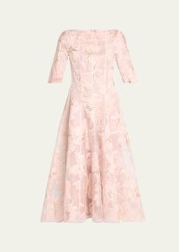 Waterlily Organza Jacquard Midi Dress