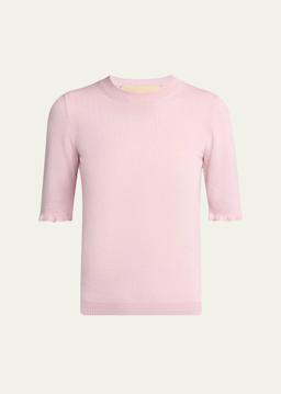 Ruffle Trim Half Sleeve Wool Top