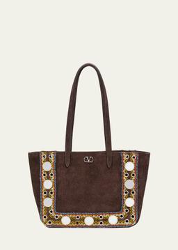 Nellcote Mirror-Embellished Suede Mini Tote Bag