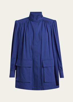 Gathered High Neck Utilitarian Canvas Jacket