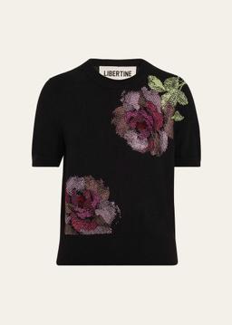 American Beauty Embellished Short-Sleeve Cashmere Sweater