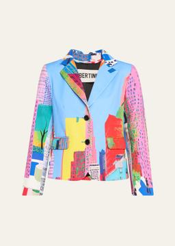 NYC Print Single-Breasted Short Jacket