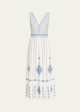 Nellie Astragal Embroidered Sleeveless Maxi Dress