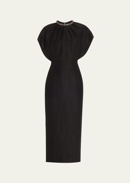 Diamante Neck Midi Dress