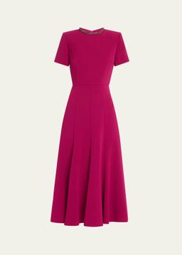 Diamante Neck Light Cady Midi Dress