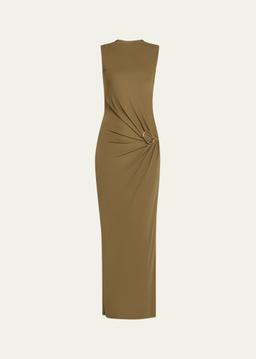 Sleeveless Viscose Knit Maxi Dress with Buckle