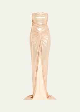 Maytal Metallic Strapless Gown