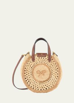 Small Bow Round Raffia Tote Crossbody Bag