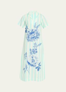 Peonies and Stripe Midi Shirtdress