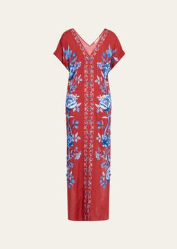 Rust Floral Draped Dress