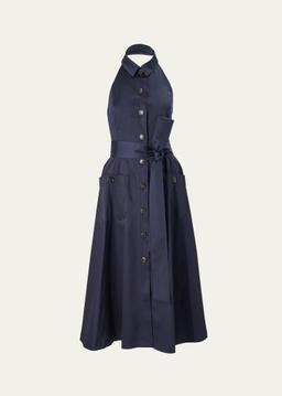 Collared Button-Front Halter Midi Dress