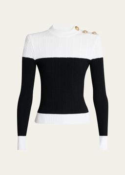 3-Button Twisted Knit Colorblock Top