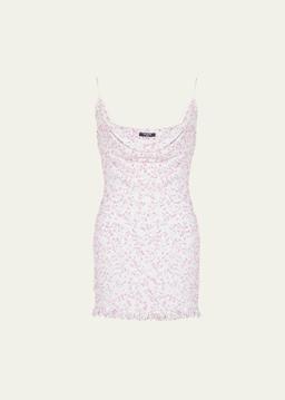 Cowl Polka Dot Tweed Mini Dress