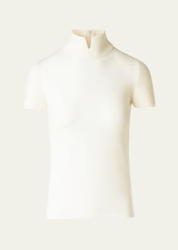 Slit Mock-Neck Short-Sleeve Sweater