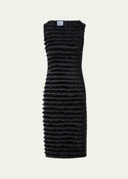 Striped Fringe Techno Taffeta Sleeveless Dress