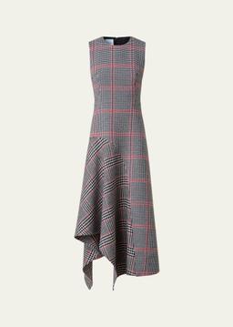Houndstooth Wool Fresco Midi Dress