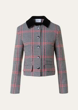 Contrast Collar Houndstooth Boxy Jacket