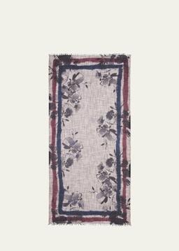 Stefanella Floral Outlined Cashmere Silk Scarf