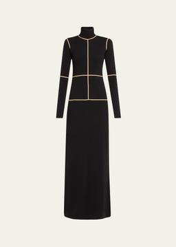 Contrast Seam Turtleneck Maxi Dress