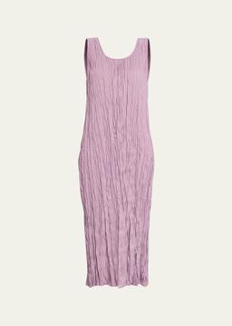 Sleeveless Crinkled Scoop-Neck Midi Dress