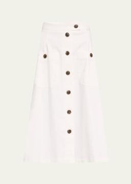 Button Front Midi Skirt