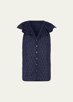 Silvia Dot Ruffle-Trim Top