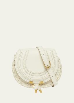 Marcie Flap Saddle Crossbody Bag in Crochet Fabric and Leather