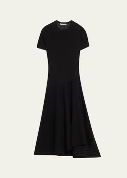 Short Sleeve Pointelle Asymmetric Dress