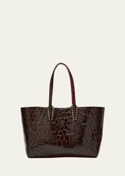 Cabata Small Tote Bag in Glossy Croc-Embossed Leather