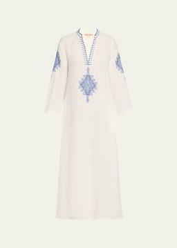 Jenna Astragal Embroidered Linen Midi Dress