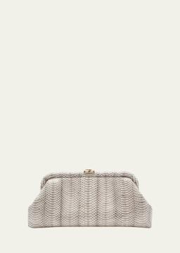 Skylar Snake-Print Leather Clutch Bag with JC Clasp
