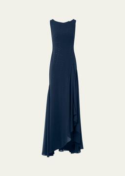 Studded Sleeveless Asymmetric Flared Maxi Dress