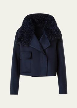 Edena Cashmere Short Jacket With Detachable Shearling Goat Collar