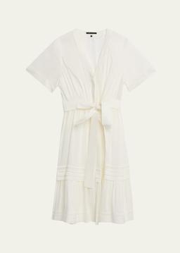 Miranda Pintuck Tiered Linen-Silk Midi Dress