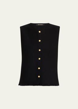 Tobias Sleeveless Fringed Button-Down Sweater