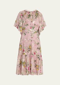 Chase Tiered Floral-Print Fil Coupe Dress