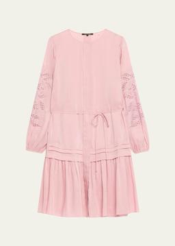 Carrie Eyelet-Embroidered Flounce Midi Dress