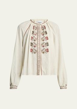 Lynne Embroidered Long-Sleeve Blouse