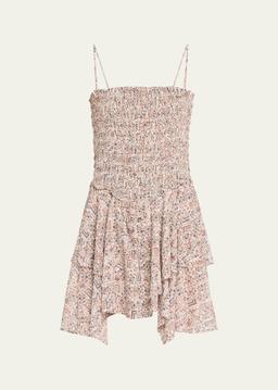 Anka Smocked Printed Cotton Voile Dress
