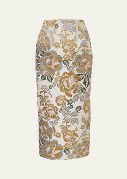 Floral Jacquard Midi Skirt