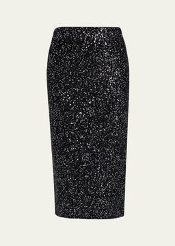 Sequined Knit Pencil Skirt