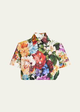 Flower Bouquet Popeline Crop Shirt