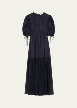 Collage Puff-Sleeve Midi Dress