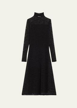 Talia Leopard Long-Sleeve Turtleneck Dress