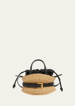 Shuffle Mini Top-Handle Bag in Raffia and Calfskin